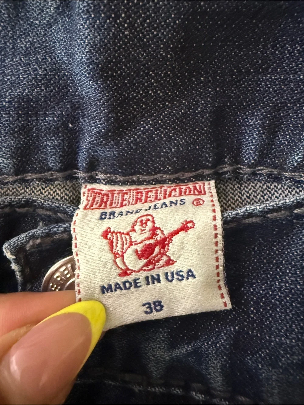 Y2K vintage True Religion Men’s Dark Blue Distressed Jeans Rainbow Billy